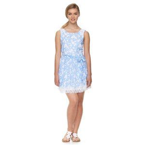 DISNEY Alice Through The Looking Glass Blue White Floral Lace Skater Dress sz L